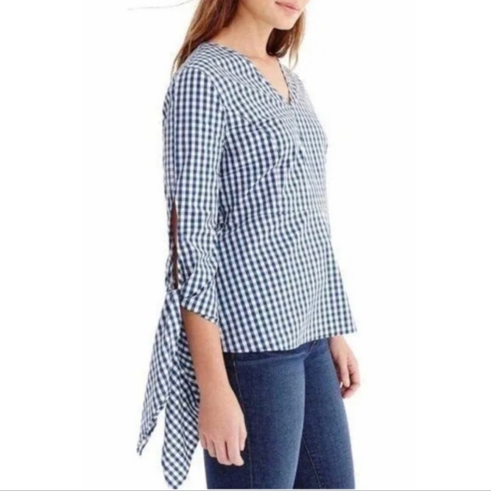 Universal Standard J. Crew Ginham‎ Poplin Tie Sleeve Blouse